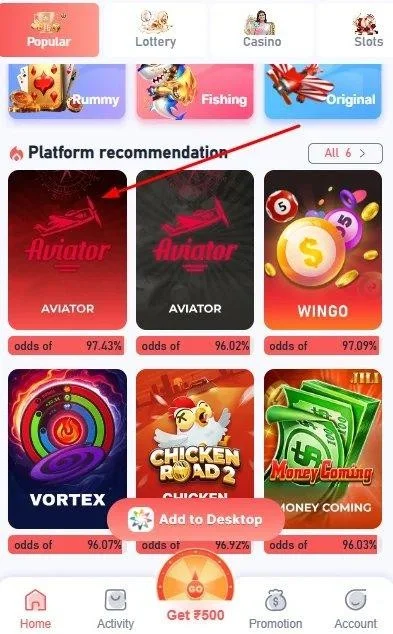 play aviator on Daman game